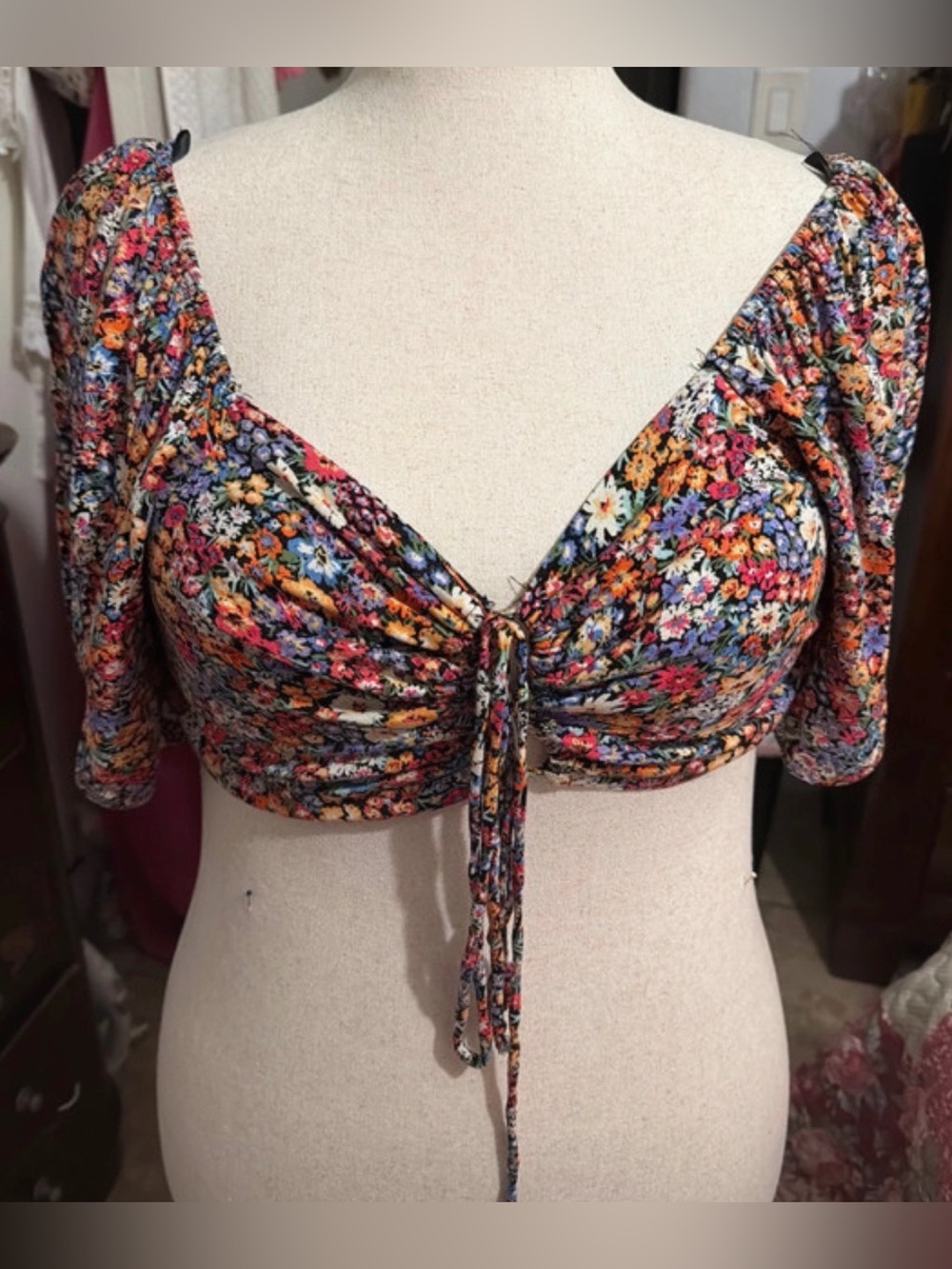 wild fable Floral Tie-Front Crop Top in Multi-Color